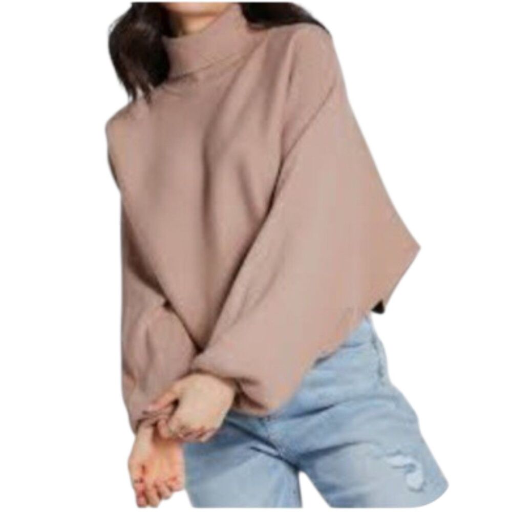 Windsor Taupe Cozy Vibes Cropped Turtleneck Sweater Women's Size Medium
